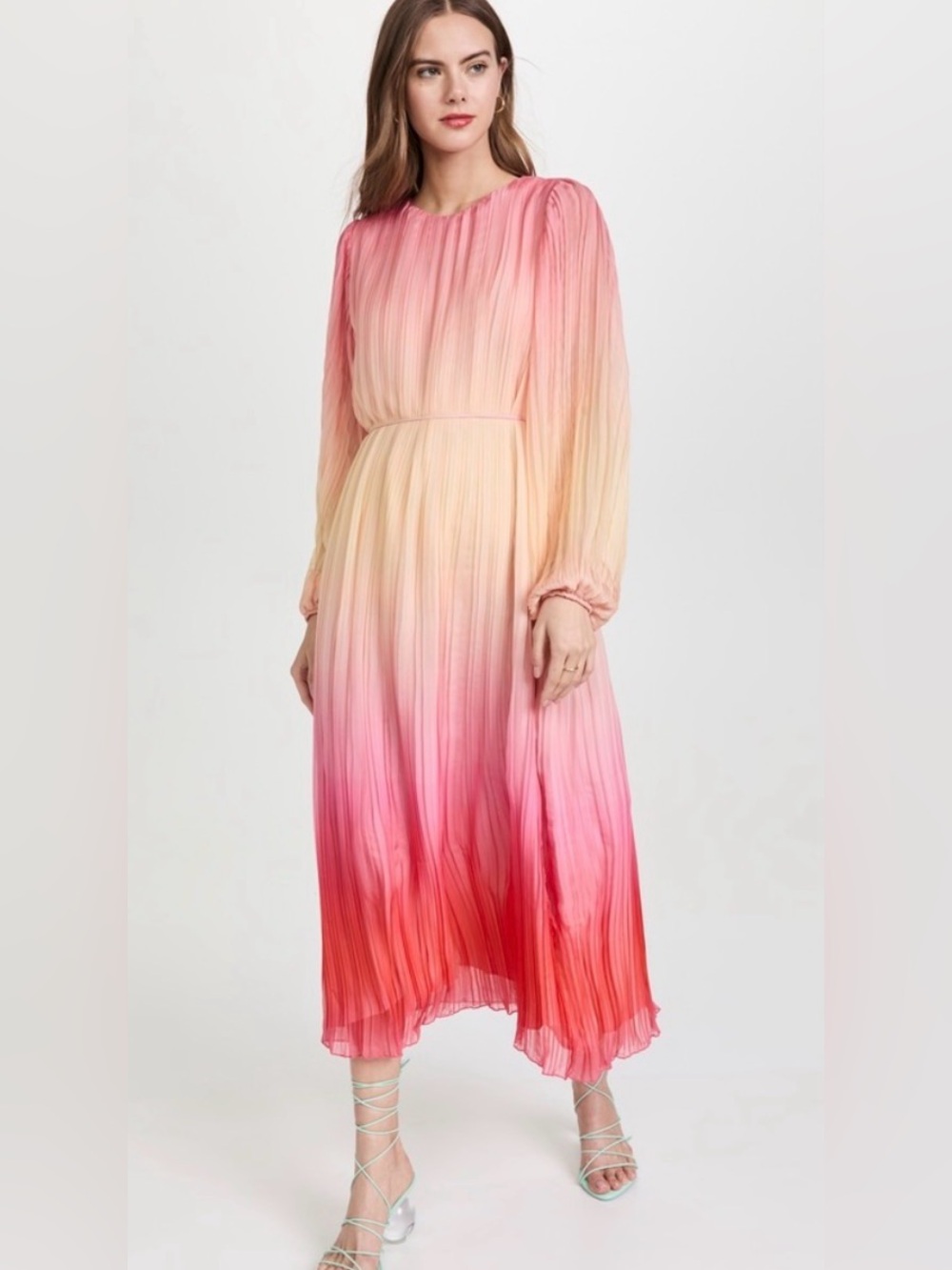 NWT: Something Navy Pink Ombré Pleated Long-Sleeve Dress, sz. Sm ($300 retail)